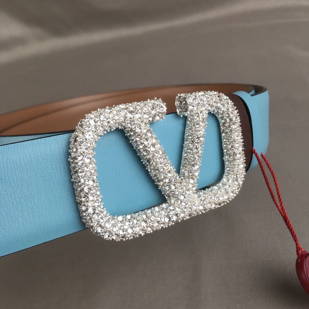 Valentino Garavani Light Blue Crystal VLOGO Belt with Full Packaging - Picture 3 of 6